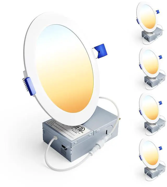 Main image of 4 Pack 6 Inch LED Recessed Light, Dimmable, 2700K-5000K 5CCT, 1200LM High Brightness, 12W 120V, Damp Rated, Ultra-Thin Canless Wafer Ceiling Light - ETL & FCC & IC