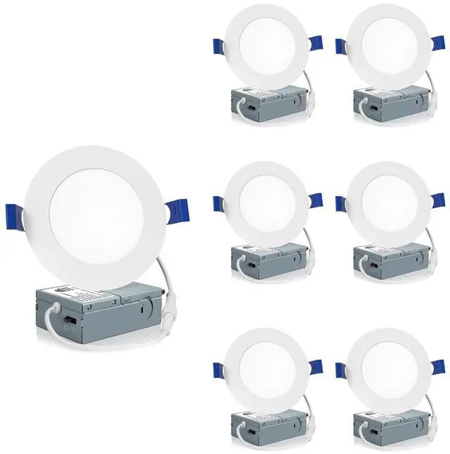 Main image of 6 Pack 4 Inch LED Recessed Ceiling Light with Junction Box, 2700K/3000K/3500K/4000K/5000K Selectable, 9W=75W 750LM, Dimmable Canless Downlights, ETL and Energy Star Listed