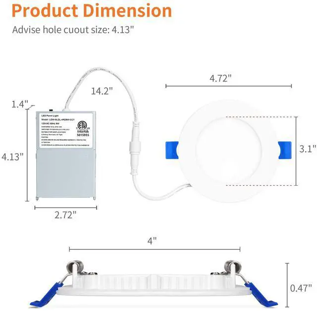 Alt view image 3 of 7 - 6 Pack 4 Inch LED Recessed Ceiling Light with Junction Box, 2700K/3000K/3500K/4000K/5000K Selectable, 9W=75W 750LM, Dimmable Canless Downlights, ETL and Energy Star Listed