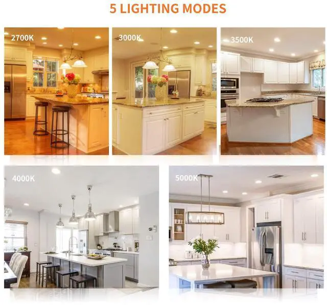 Alt view image 7 of 7 - 6 Pack 4 Inch LED Recessed Ceiling Light with Junction Box, 2700K/3000K/3500K/4000K/5000K Selectable, 9W=75W 750LM, Dimmable Canless Downlights, ETL and Energy Star Listed