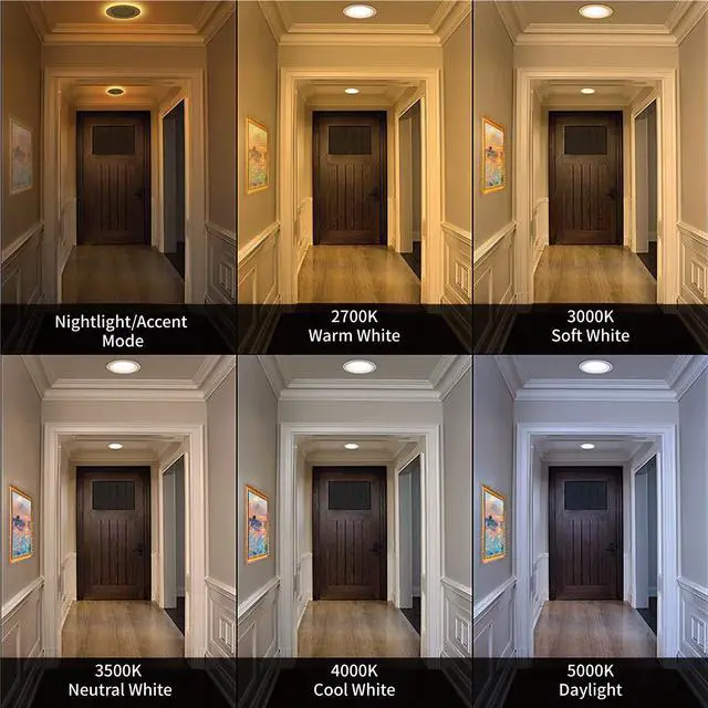 Alt view image 7 of 7 - 6 Pack 6 Inch 5CCT LED Recessed Lighting with Night Light, 2700K/3000K/3500K/4000K/5000K Selectable Ultra-Thin LED Recessed Ceiling Lights, 12W=110W, 1050LM, Dimmable Canless Wafer Downlight