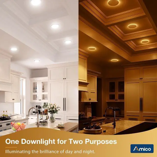 Alt view image 2 of 7 - 6 Pack 6 Inch 5CCT LED Recessed Ceiling Light with Night Light, 2700K/3000K/3500K/4000K/5000K Selectable Ultra-Thin Recessed Lighting, 12W=110W, 1100LM, Dimmable Canless Wafer Downlight ETL&FCC