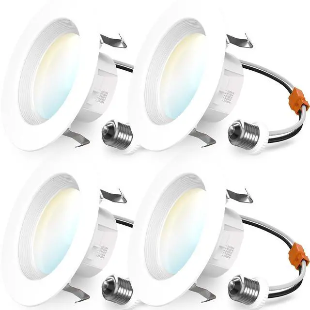 Main image of 4 Inch LED Recessed Lights, Retrofit Can Lighting, 660 LM, 11W (40W Equivalent), Selectable CCT 2700K/3000K/3500K/4000K/5000K, Dimmable, Baffle Trim, Replacement Conversion Kit UL 4 Pack