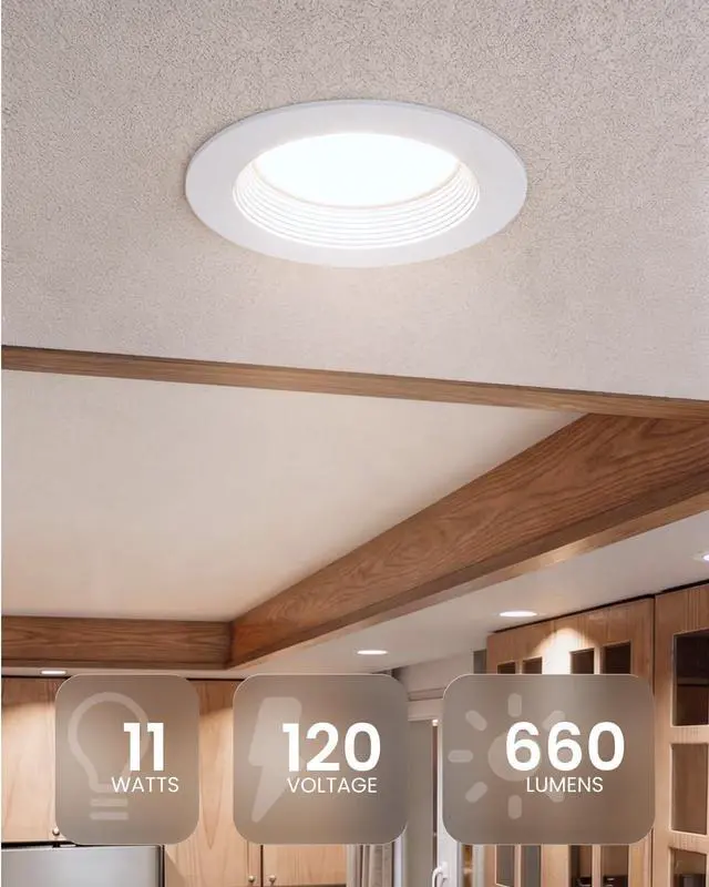 Alt view image 2 of 7 - 4 Inch LED Recessed Lights, Retrofit Can Lighting, 660 LM, 11W (40W Equivalent), Selectable CCT 2700K/3000K/3500K/4000K/5000K, Dimmable, Baffle Trim, Replacement Conversion Kit UL 4 Pack