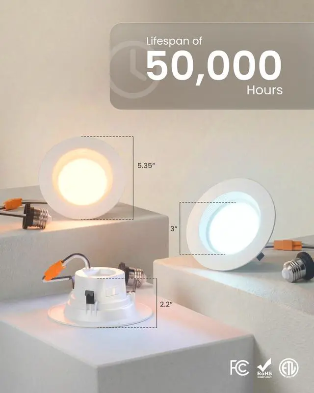 Alt view image 7 of 7 - 4 Inch LED Recessed Lights, Retrofit Can Lighting, 660 LM, 11W (40W Equivalent), Selectable CCT 2700K/3000K/3500K/4000K/5000K, Dimmable, Baffle Trim, Replacement Conversion Kit UL 4 Pack