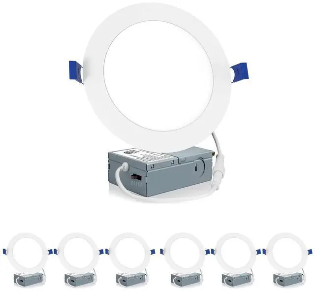 Main image of 6 Pack 6 Inch LED Recessed Ceiling Light, 2700K/3000K/3500K/4000K/5000K Selectable, Dimmable 12W=110W, 1050LM, IC Rated Can-Killer Downlights with Junction Box, ETL and Energy Star Listed