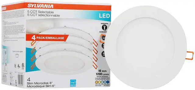 Main image of LED 6" Slim Microdisk Recessed Downlight Junction Box, 16W, CCT 5 Color Selectable, 2700K/3000K/3500K/4000K/5000K, 1200 Lumens, Dimmable - 4 Pack (61406)