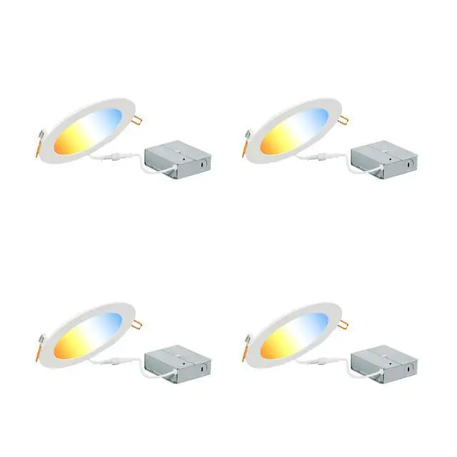 Alt view image 2 of 7 - LED 6" Slim Microdisk Recessed Downlight Junction Box, 16W, CCT 5 Color Selectable, 2700K/3000K/3500K/4000K/5000K, 1200 Lumens, Dimmable - 4 Pack (61406)