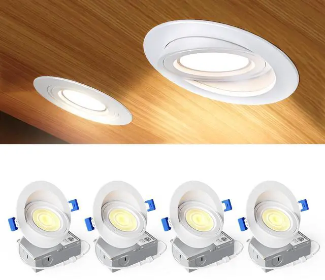 Main image of 4 Pack 4 inch Gimbal Led Recessed Light, 5CCT 2700K-5000K, 360°+90° Adjustable, Dimmable, Aluminum, CRI90+, 900LM 9W 120V, Eyeball Recessed Lighting, Directional Can Light, ETL&FCC&IC