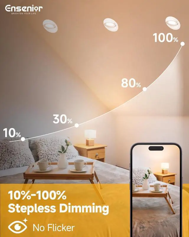 Alt view image 4 of 7 - 4 Pack 4 inch Gimbal Led Recessed Light, 5CCT 2700K-5000K, 360°+90° Adjustable, Dimmable, Aluminum, CRI90+, 900LM 9W 120V, Eyeball Recessed Lighting, Directional Can Light, ETL&FCC&IC