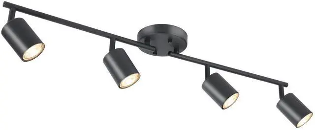 Main image of LED 4 Light Track Lighting Kit, Black 4 Way Ceiling Spot Lighting, Flexibly Rotatable Light Head for Kitchen, Living Room, Bedroom, Bulb Not Included