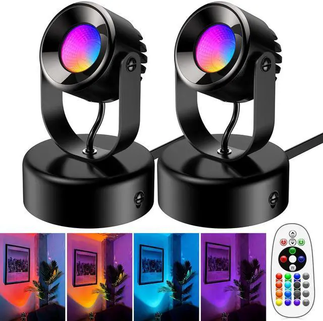 Main image of 7W RGBW Uplights Indoor, Spotlights Indoor Christmas LED Color Changing Uplights Indoor with Remote Dimmable Function Memory Feature LED Ambient Lighting for Party,Bar,Esports Room,2 Pack