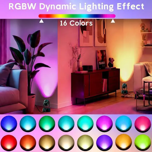 Alt view image 6 of 7 - 7W RGBW Uplights Indoor, Spotlights Indoor Christmas LED Color Changing Uplights Indoor with Remote Dimmable Function Memory Feature LED Ambient Lighting for Party,Bar,Esports Room,2 Pack