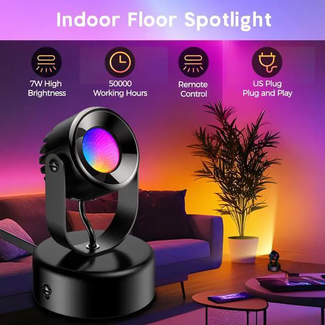 Alt view image 2 of 7 - 7W RGBW Uplights Indoor, Spotlights Indoor Christmas LED Color Changing Uplights Indoor with Remote Dimmable Function Memory Feature LED Ambient Lighting for Party,Bar,Esports Room,2 Pack