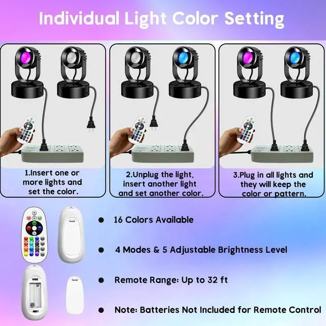 Alt view image 7 of 7 - 7W RGBW Uplights Indoor, Spotlights Indoor Christmas LED Color Changing Uplights Indoor with Remote Dimmable Function Memory Feature LED Ambient Lighting for Party,Bar,Esports Room,2 Pack