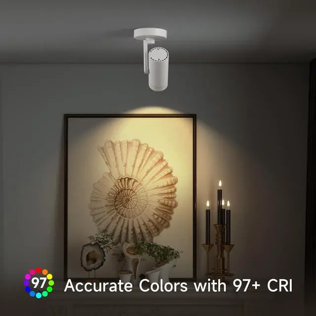 Alt view image 2 of 7 - 12W LED Dimmable Zoomable Ceiling Spotlight Indoor Adjustable Wall Surface Mount Accent Light for Home Corridor, Picture, Plants & Painting | Warm White 3000K CRI 97, Flicker-Free, White