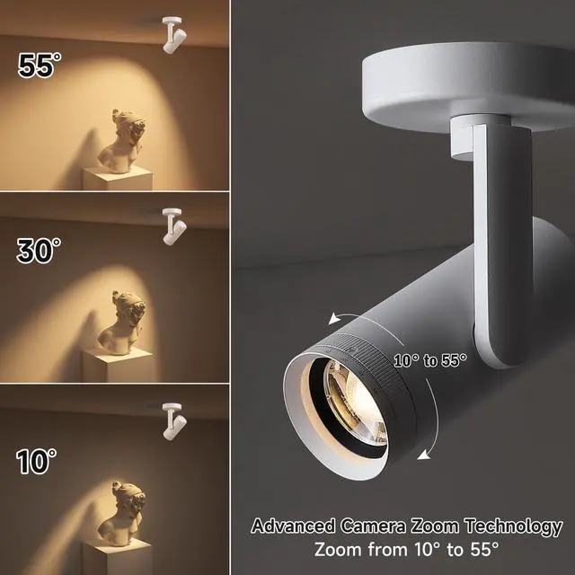 Alt view image 3 of 7 - 12W LED Dimmable Zoomable Ceiling Spotlight Indoor Adjustable Wall Surface Mount Accent Light for Home Corridor, Picture, Plants & Painting | Warm White 3000K CRI 97, Flicker-Free, White