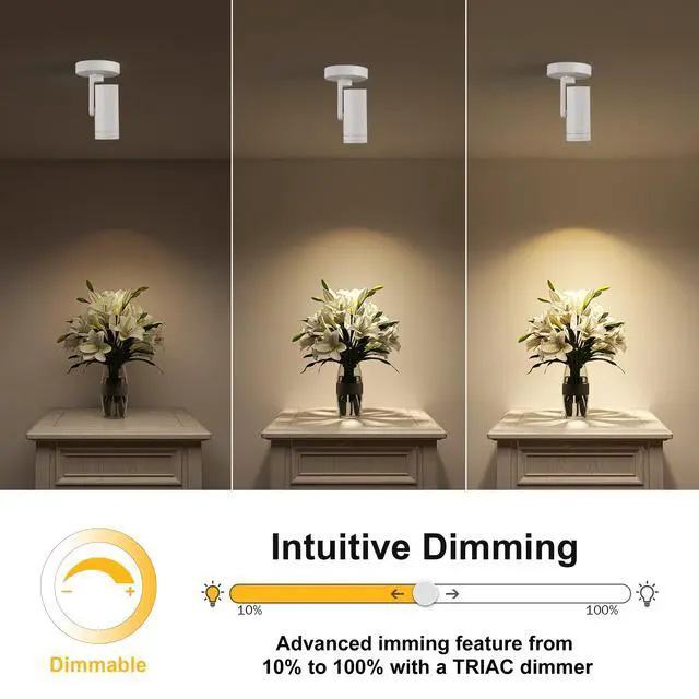 Alt view image 4 of 7 - 12W LED Dimmable Zoomable Ceiling Spotlight Indoor Adjustable Wall Surface Mount Accent Light for Home Corridor, Picture, Plants & Painting | Warm White 3000K CRI 97, Flicker-Free, White