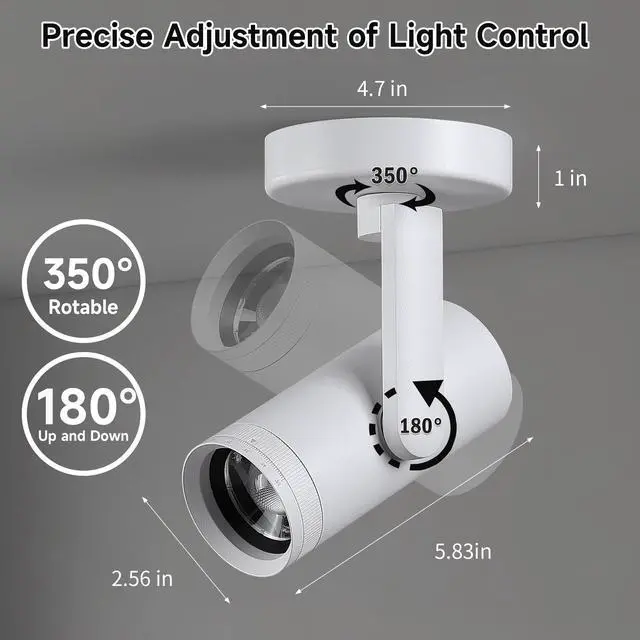 Alt view image 5 of 7 - 12W LED Dimmable Zoomable Ceiling Spotlight Indoor Adjustable Wall Surface Mount Accent Light for Home Corridor, Picture, Plants & Painting | Warm White 3000K CRI 97, Flicker-Free, White