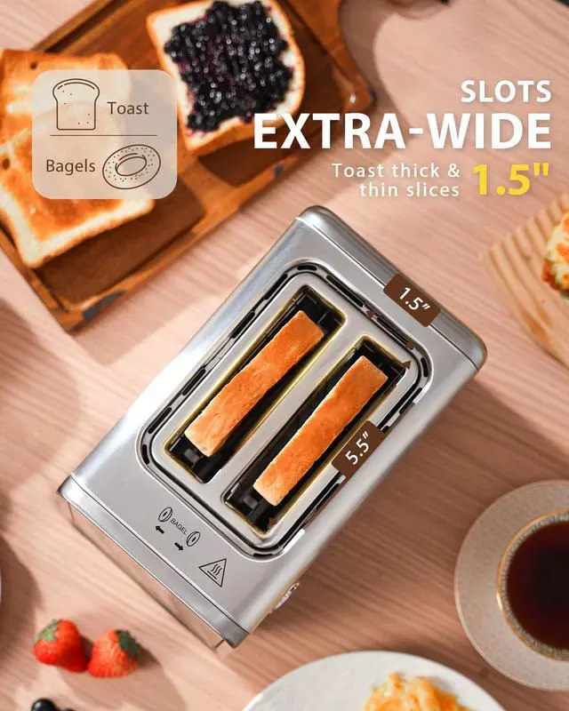 Alt view image 2 of 7 - 2 Slice Toaster with Smart Touchscreen & Digital Countdown Timer, 1.5" Wide Slot Toaster for Bagels & Bread, 6 Shade Settings, Memory, Defrost & Reheat, Slim Stainless Steel Design for Kitchen
