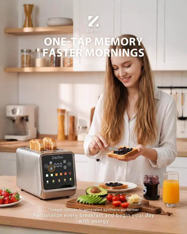 Alt view image 6 of 7 - 2 Slice Toaster with Smart Touchscreen & Digital Countdown Timer, 1.5" Wide Slot Toaster for Bagels & Bread, 6 Shade Settings, Memory, Defrost & Reheat, Slim Stainless Steel Design for Kitchen