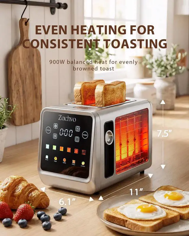 Alt view image 5 of 7 - 2 Slice Toaster with Smart Touchscreen & Digital Countdown Timer, 1.5" Wide Slot Toaster for Bagels & Bread, 6 Shade Settings, Memory, Defrost & Reheat, Slim Stainless Steel Design for Kitchen