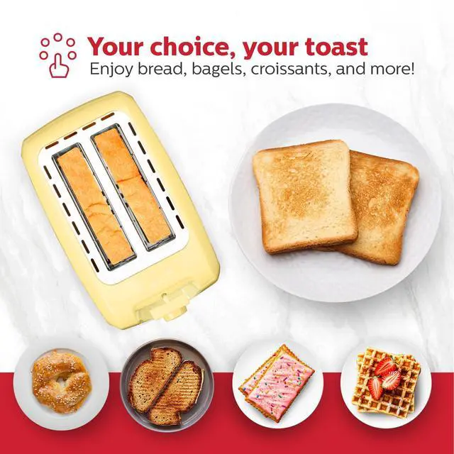 Alt view image 5 of 7 - 2-Slice Toaster with 7 Browning Settings, Extra-Wide Slots, Reheat, Defrost, Cancel, High-Lift Release, Removable Crumb Tray Compact Stainless Steel, Yellow