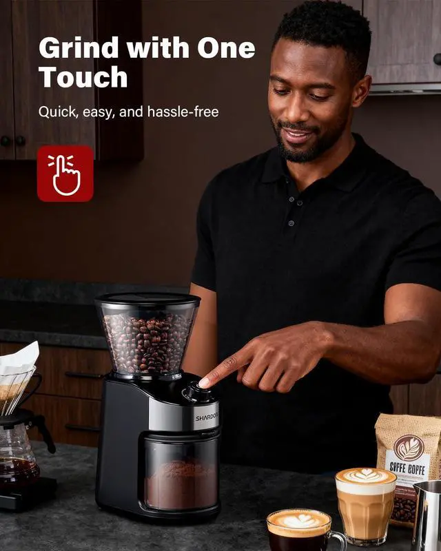 Alt view image 7 of 7 - Burr Coffee Grinder Electric with 32 Grinding Sizes 4.0, Coffee Grinders for Home Use with 40 Seconds Adjustable Electronic Timer, Coffee Bean Grinder with Chamber Cleaning Button,Black