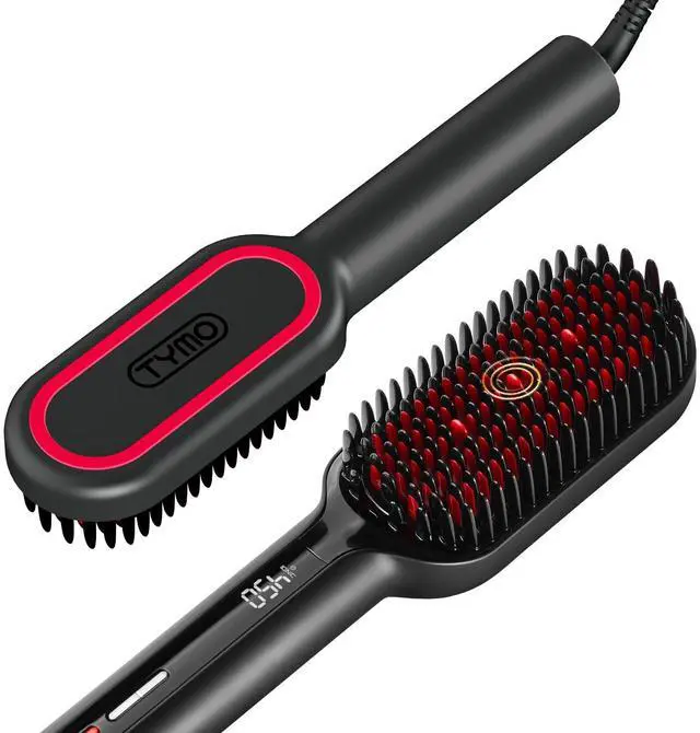 Main image of Hair Straightener Brush - Upgraded Ionic Plus Straightening Brush with Dense Bristles, 16 Temps, Dual Voltage | Ceramic Hot Comb for Women | Flat Iron for Thick Curly Hair, Black