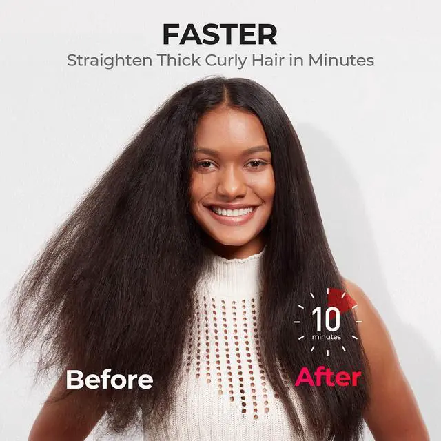 Alt view image 4 of 7 - Hair Straightener Brush - Upgraded Ionic Plus Straightening Brush with Dense Bristles, 16 Temps, Dual Voltage | Ceramic Hot Comb for Women | Flat Iron for Thick Curly Hair, Black