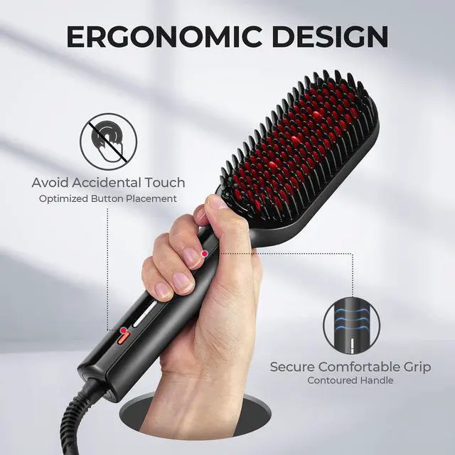 Alt view image 6 of 7 - Hair Straightener Brush - Upgraded Ionic Plus Straightening Brush with Dense Bristles, 16 Temps, Dual Voltage | Ceramic Hot Comb for Women | Flat Iron for Thick Curly Hair, Black