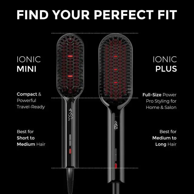 Alt view image 7 of 7 - Hair Straightener Brush - Upgraded Ionic Plus Straightening Brush with Dense Bristles, 16 Temps, Dual Voltage | Ceramic Hot Comb for Women | Flat Iron for Thick Curly Hair, Black