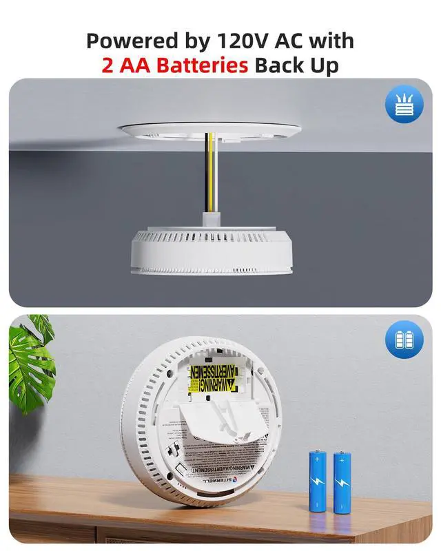 Alt view image 6 of 7 - Hardwired Interconnected Smoke Detector Carbon Monoxide Detector Combo with 2 AA Batteries Back Up, 2 in 1 Smoke and CO Detector with Voice Alert, Smoke and CO Alarm with Self-Check, 1 Pack