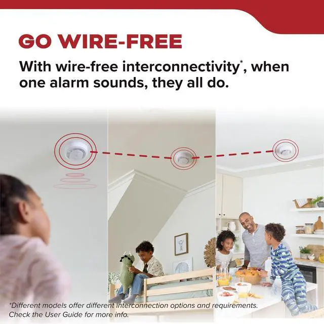 Alt view image 3 of 7 - Smoke Detector, AA Battery-Powered, Wire-Free Interconnect, Voice Alerts, LED Status Light, 85 dB Alarm, 5-inches, 20SDR-VRF