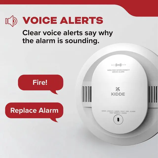 Alt view image 5 of 7 - Smoke Detector, AA Battery-Powered, Wire-Free Interconnect, Voice Alerts, LED Status Light, 85 dB Alarm, 5-inches, 20SDR-VRF