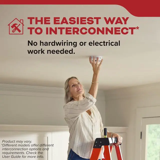 Alt view image 4 of 7 - Smoke Detector, AA Battery-Powered, Wire-Free Interconnect, Voice Alerts, LED Status Light, 85 dB Alarm, 5-inches, 20SDR-VRF