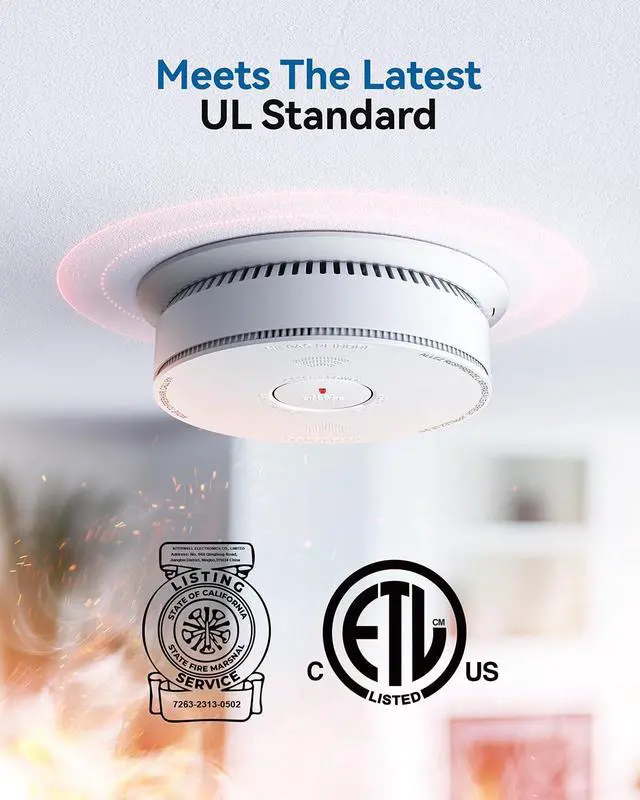 Alt view image 2 of 6 - Hardwired Smoke Detector Carbon Monoxide Detector 10 Year Battery, Meets UL217-9th Standards, Interconnected Smoke and Carbon Monoxide Detector Combo with Bilingual Voice Alerts,1 Pack