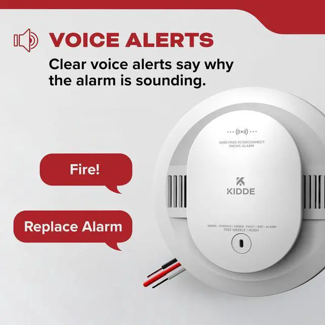 Alt view image 5 of 7 - Smoke Detector, Hardwired with AA Battery Backup, Wire-Free Interconnect, Voice Alerts, LED Status Light, 85 dB Alarm, 5inches, 20SAR-VRF