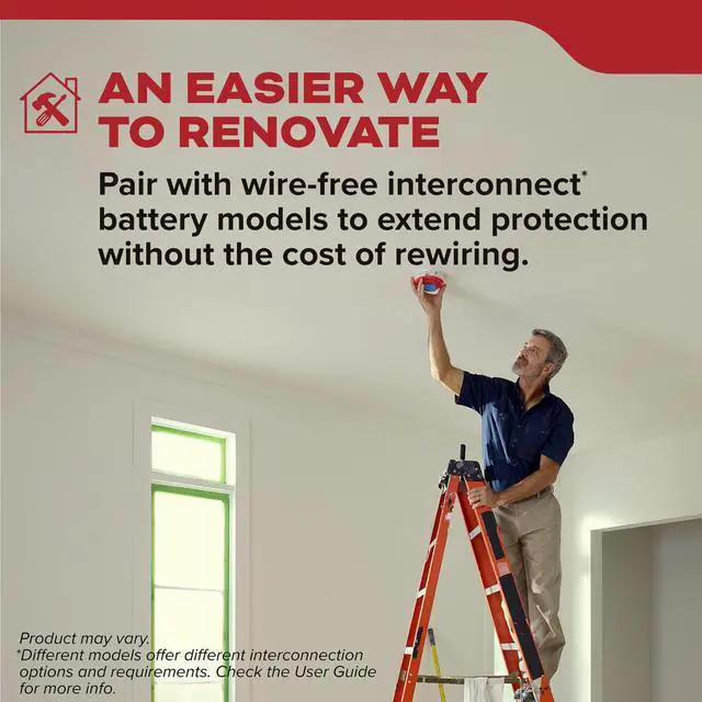 Alt view image 4 of 7 - Smoke Detector, Hardwired with AA Battery Backup, Wire-Free Interconnect, Voice Alerts, LED Status Light, 85 dB Alarm, 5inches, 20SAR-VRF