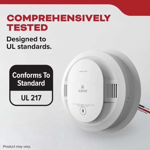 Alt view image 7 of 7 - Smoke Detector, Hardwired with AA Battery Backup, Wire-Free Interconnect, Voice Alerts, LED Status Light, 85 dB Alarm, 5inches, 20SAR-VRF