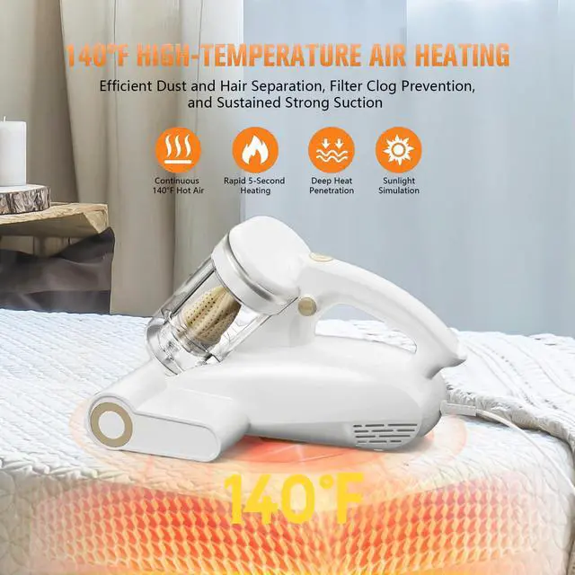 Alt view image 4 of 7 - Bed Vacuum Cleaner Mattress Vacuum Cleaner,16Kpa Powerful Handheld Vacuums with UV-C Light & Double Dust Cup & High Heating & Ultrasonic & HEPA Filter for Bed Sofa(Corded,Frost White)