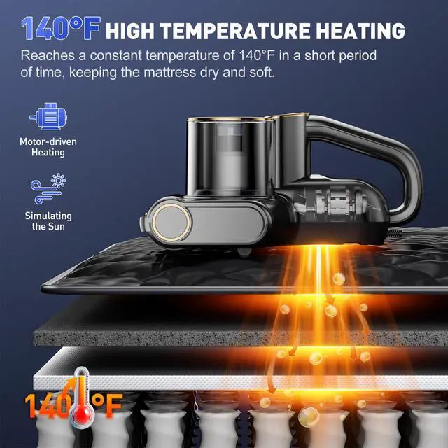 Alt view image 4 of 7 - Mattress Vacuum Cleaner, Bed Vacuum Cleaner with 16Kpa Suction 253.7nm UV-C Light, Ultrasonic & High Heating, 500W Powerful Double-Cup Handheld Vacuums