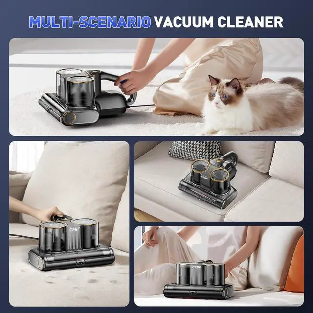 Alt view image 7 of 7 - Mattress Vacuum Cleaner, Bed Vacuum Cleaner with 16Kpa Suction 253.7nm UV-C Light, Ultrasonic & High Heating, 500W Powerful Double-Cup Handheld Vacuums