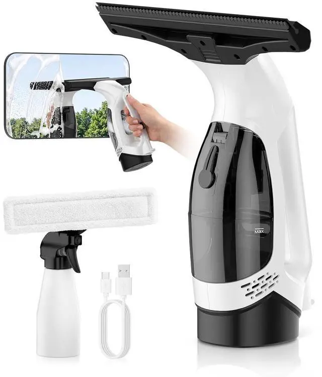 Main image of Window Vacuum Squeegee Cordless, 3-in-1 Electric Window Cleaner Tool with Spray & Microfiber Pad, Streak-Free 2200Pa Suction for Glass, Shower Doors, Mirrors, Tiles and Car Windows