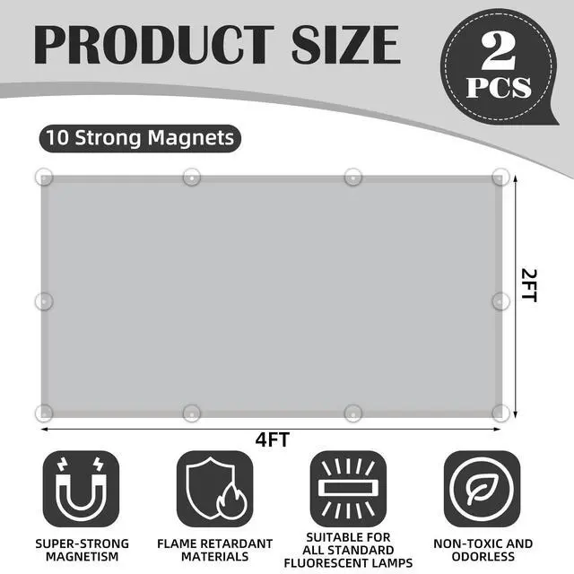 Alt view image 2 of 6 - 2 Pcs Fluorescent Light Covers - 4 x 2 Feet Covers for Ceiling Lights, Magnetic Light Filters for Classroom, Office, Hospitals, Home (Light Gray)