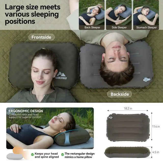 Main image of Inflatable Camping Pillow with Soft Foam Top & TPU Air Bladder, Dual-Sided Support for All-Season, Lightweight Compact Travel Pillow for Hiking, Backpacking, Airplane, Car (Green)