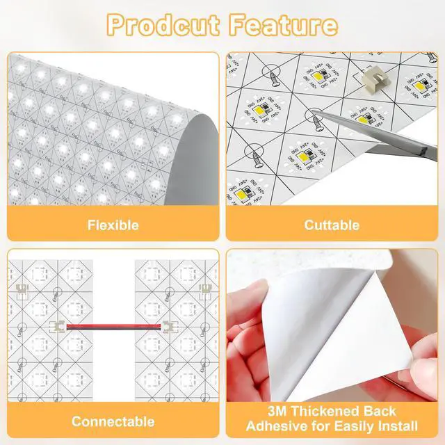 Alt view image 5 of 7 - 4 Pack LED Backlight Sheet, 24V 36W 6000K White Flexible Led Panel Lights with Alexa & APP Remote Control Dimmable Backlit Light 19.7X9.7 Inch for Translucent Stone/Marble/Onyx/Quartz Countertop