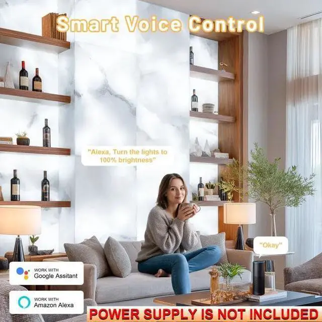 Alt view image 2 of 7 - 4 Pack LED Backlight Sheet, 24V 36W 6000K White Flexible Led Panel Lights with Alexa & APP Remote Control Dimmable Backlit Light 19.7X9.7 Inch for Translucent Stone/Marble/Onyx/Quartz Countertop