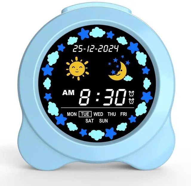 Main image of Kids Alarm Clock, Sun & Moon LED Display with Day & Date, Children's Sleep Trainer with Night Light & Sleep Sounds, Cute Wake Up Clock for Kids Bedroom, Easy to Use Birthday Gift for Boy and Girls