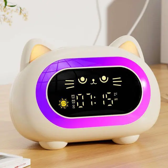 Main image of Alarm Clock for Kids, Ok to Wake Clock for Kids, Cute Cat Kids Alarm Clock for Girls Boys Toddler, Kids Clock with 10 Night Lights, 7 Soothing Sounds, Auto-Off Timer, Child Lock, Cream White